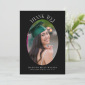 Elegant zwart ovaal Afstuderen foto Dank u Bedankkaart (Staand voorkant)