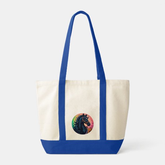 Elegant zwart paard met levendige achtergrond tote bag (Achterkant)