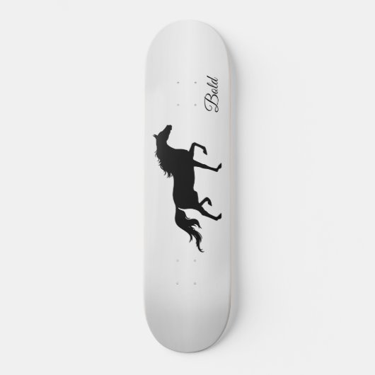Elegant zwart paard silhouet op grijs gradiënt persoonlijk skateboard (Voorkant)