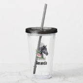 Elegant Zwart Paardenhoofd met Bloemen Waterverf Acryl Drinkbeker (Achterkant)