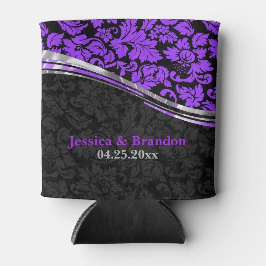 Elegant zwart-Paarse Damasjes met zilveraccessoire Blikjeskoeler (Voorkant)