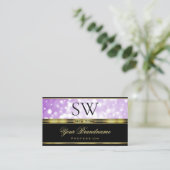 Elegant zwart Paarse Glitter Gold Border Monogram Visitekaartje (Staand voorkant)