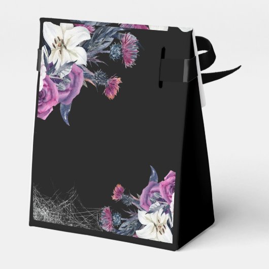 Elegant Zwart Paarse Gotische Bloemen Schedel Brui Bedankdoosjes (Achterkant)