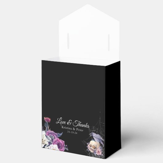 Elegant Zwart Paarse Gotische Bloemen Schedel Brui Bedankdoosjes (Geopend)