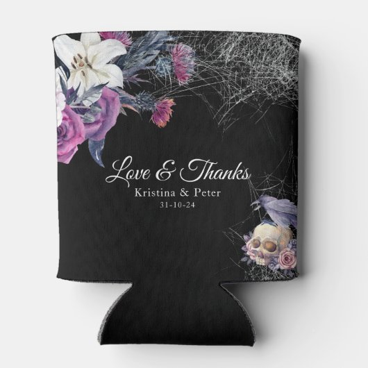 Elegant Zwart Paarse Gotische Bloemen Schedel Brui Blikjeskoeler (Achterkant)