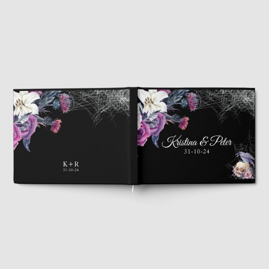 Elegant Zwart Paarse Gotische Bloemen Schedel Brui Gastenboek (Volledig)