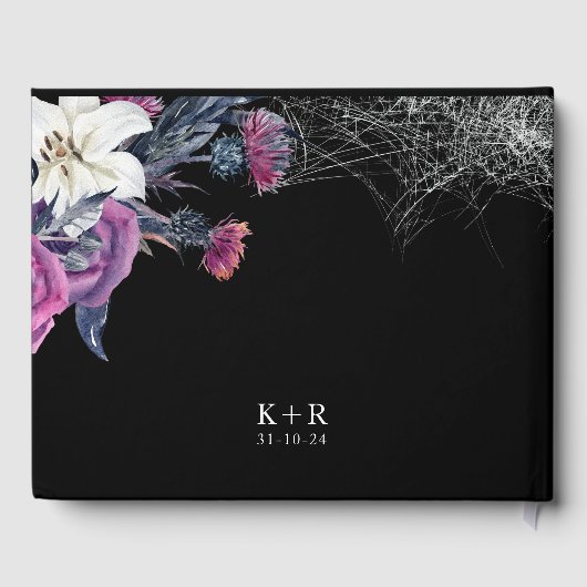 Elegant Zwart Paarse Gotische Bloemen Schedel Brui Gastenboek (Achterkant)