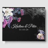 Elegant Zwart Paarse Gotische Bloemen Schedel Brui Gastenboek (Voorkant)