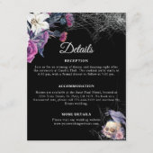 Elegant Zwart Paarse Gotische Bloemen Schedel Brui Informatiekaartje (Voorkant)