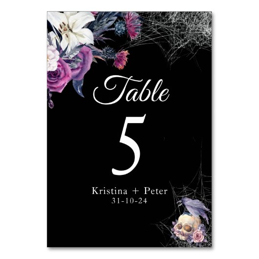 Elegant Zwart Paarse Gotische Bloemen Schedel Brui Kaart (Achterkant)