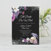 Elegant Zwart Paarse Gotische Bloemen Schedel Brui Kaart (Staand voorkant)