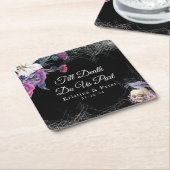 Elegant Zwart Paarse Gotische Bloemen Schedel Brui Kartonnen Onderzetters (Schuin)