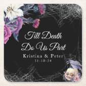 Elegant Zwart Paarse Gotische Bloemen Schedel Brui Kartonnen Onderzetters (Voorkant)