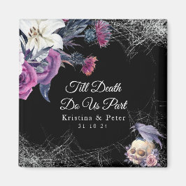 Elegant Zwart Paarse Gotische Bloemen Schedel Brui Magneet