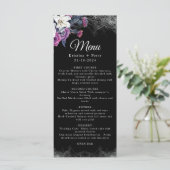Elegant Zwart Paarse Gotische Bloemen Schedel Brui Menu (Staand voorkant)