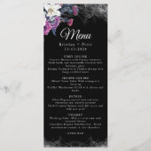 Elegant Zwart Paarse Gotische Bloemen Schedel Brui Menu (Voorkant)
