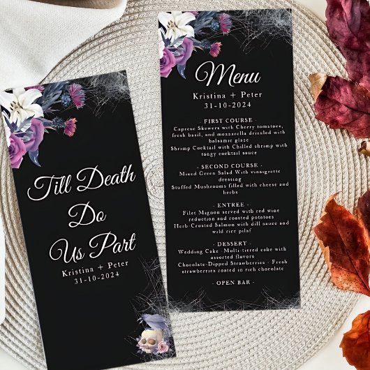 Elegant Zwart Paarse Gotische Bloemen Schedel Brui Menu