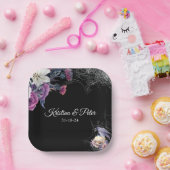 Elegant Zwart Paarse Gotische Bloemen Schedel Brui Papieren Bordje (Feest)