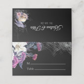 Elegant Zwart Paarse Gotische Bloemen Schedel Brui Plaatskaartje (Buitenkant ongevouwen)