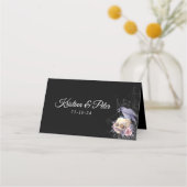 Elegant Zwart Paarse Gotische Bloemen Schedel Brui Plaatskaartje (Achterkant)