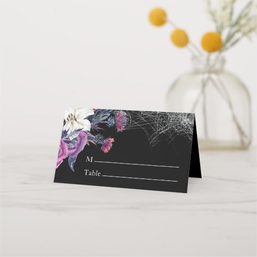 Elegant Zwart Paarse Gotische Bloemen Schedel Brui Plaatskaartje (Voorkant)