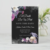 Elegant Zwart Paarse Gotische Bloemen Schedel Brui Save The Date (Staand voorkant)