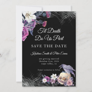 Elegant Zwart Paarse Gotische Bloemen Schedel Brui Save The Date