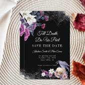Elegant Zwart Paarse Gotische Bloemen Schedel Brui Save The Date