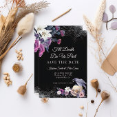 Elegant Zwart Paarse Gotische Bloemen Schedel Brui Save The Date