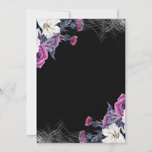 Elegant Zwart Paarse Gotische Bloemen Schedel Brui Save The Date (Achterkant)