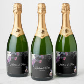 Elegant Zwart Paarse Gotische Bloemen Schedel Brui Sparkling Wijnetiket (Flessen)