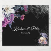 Elegant Zwart Paarse Gotische Bloemen Schedel Brui Sparkling Wijnetiket (Enkel label)