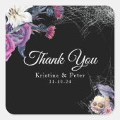 Elegant Zwart Paarse Gotische Bloemen Schedel Brui Vierkante Sticker (Voorkant)