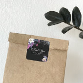 Elegant Zwart Paarse Gotische Bloemen Schedel Brui Vierkante Sticker