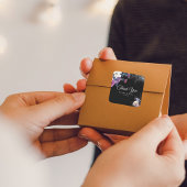 Elegant Zwart Paarse Gotische Bloemen Schedel Brui Vierkante Sticker