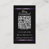 Elegant Zwart Paarse Hart Foto QR Code Sjabloon Visitekaartje (Achterkant)