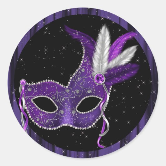 Elegant Zwart Paarse Masquerade Stickers (Voorkant)