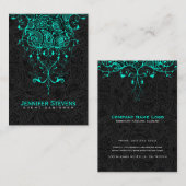 Elegant zwart Paisley & Blauwgroen-groen bloemenka Visitekaartje (Voorkant / Achterkant)