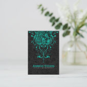 Elegant zwart Paisley & Blauwgroen-groen bloemenka Visitekaartje (Staand voorkant)
