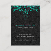 Elegant zwart Paisley & Blauwgroen-groen bloemenka Visitekaartje (Achterkant)