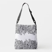 Elegant Zwart Paisley Kant Witte Achtergrond Crossbody Tas (Achterkant)