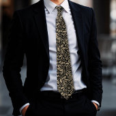 Elegant zwart platina goud bloemenmonogram stropdas