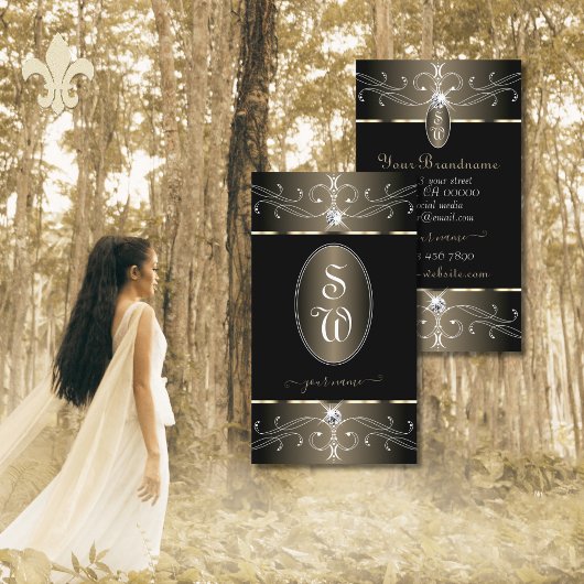Elegant Zwart Platina  Ornamenten Initialen Visitekaartje