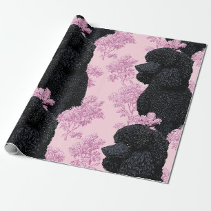 Elegant zwart Poodle botanisch inpakpapier