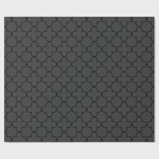 Elegant zwart quatrefoliepatroon verpakkingspapier cadeaupapier (Vlak)