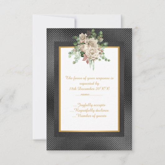 ELEGANT ZWART RELIËF LAGEN BLOEMEN CUSTOM RSVP (Voorkant)