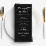 Elegant zwart repetitiediner | Moderne minimalist Menu<br><div class="desc">Zet de toon voor een stijlvolle avond met deze zwarte repetitie dinerkaart. Met een gedurfde zwarte achtergrond, een stijlvolle scriptkoptekst en een moderne serif-lay-out is dit ontwerp ideaal voor formele, minimalistische of zwart-stropdas evenementen de avond voor uw bruiloft. Pas het aan met uw eigen maaltijdselecties en details voor een samenhangende...</div>