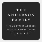 Elegant zwart retouradres vierkante sticker (Voorkant)