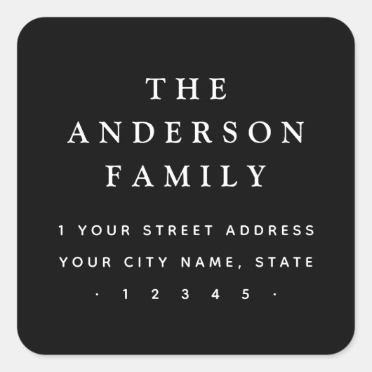 Elegant zwart retouradres vierkante sticker (Voorkant)