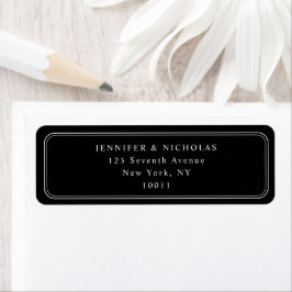 Elegant zwart retouradres voor trouwfeest etiket